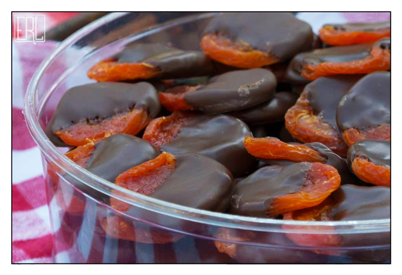 Chocolate-dipped dried apricots